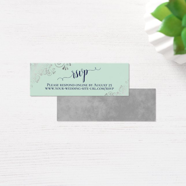 Silver Frills Mint & Navy Wedding RSVP Online Card (Schreibtisch)