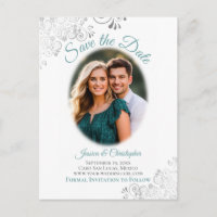 Silver Frills mit Foto Aquamarin Wedding Save the 