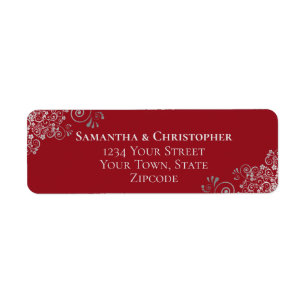 Silver Frills Romantic Red Wedding Rücksendeadress