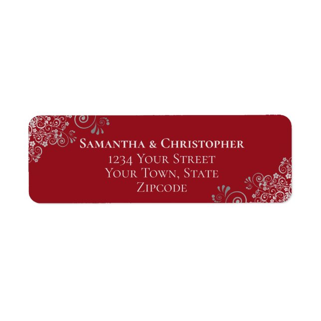 Silver Frills Romantic Red Wedding Rücksendeadress (Vorne)