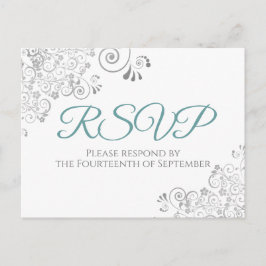 Silver Frills Simple Elegant Aquamarin Wedding RSV Postkarte