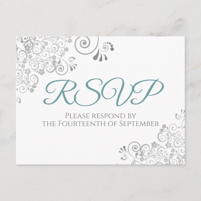 Silver Frills Simple Elegant Aquamarin Wedding RSV Postkarte (Vorderseite)