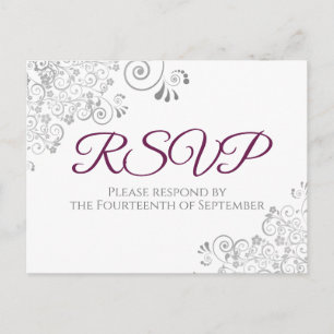 Silver Frills Simple Elegant Cassis Wedding RSVP Postkarte