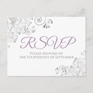 Silver Frills Simple Elegant Lila Wedding RSVP Postkarte