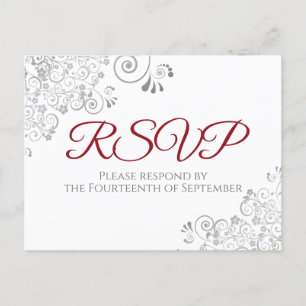Silver Frills Simple Elegant Red Wedding RSVP Postkarte