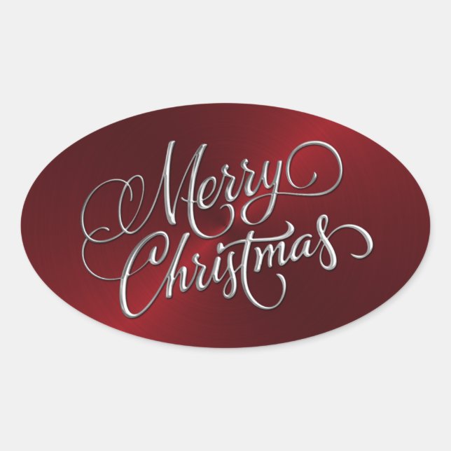 Silver Frohe Weihnachts Red Sticker Embossed Look (Vorderseite)