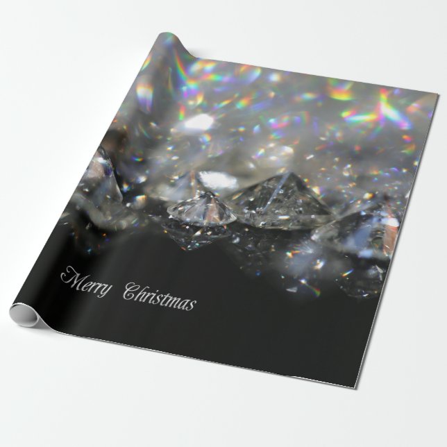 Silver Frohe Weihnachts Text Shiny Diamonds Black Geschenkpapier (Ungerollt)