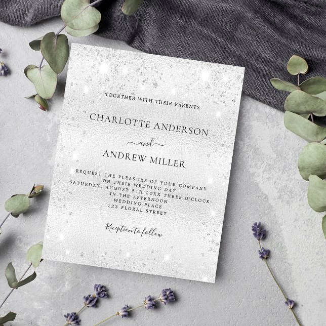 Silver funkel moderne Budget Hochzeit Einladung Flyer (Von Creator hochgeladen)