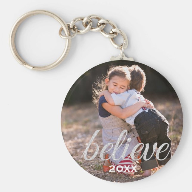 Silver Funkelnd Glaube Script Weihnachten Foto Schlüsselanhänger (Vorne)