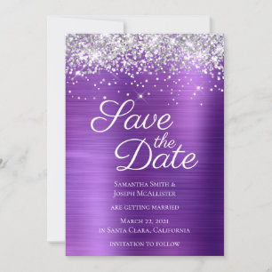 Silver Funkelnd Glitzer Dark Amethyst Ombre Foil Save The Date