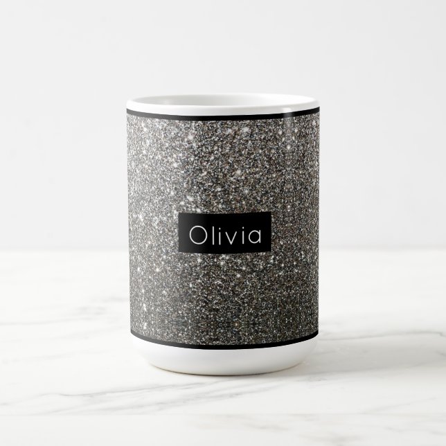 Silver Funkelnd Glitzer mit Personalisiertem Namen Kaffeetasse (Mittel)