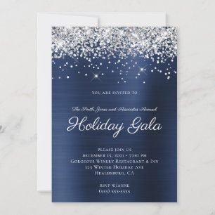 Silver Funkelnd Glitzer Navy Blue Foil Holiday Einladung