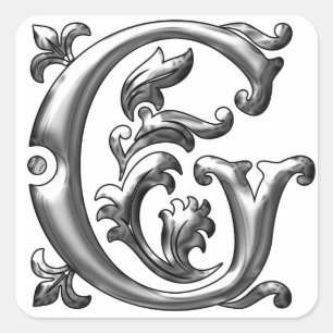 Silver G Monogram/Initial G l Letter Aufkleber