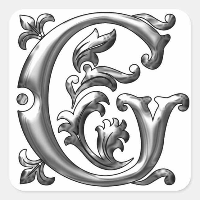 Silver G Monogram/Initial G l Letter Aufkleber (Vorderseite)