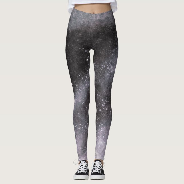 Silver Galaxy Sparkle Abstrakte Leggings (Vorderseite)