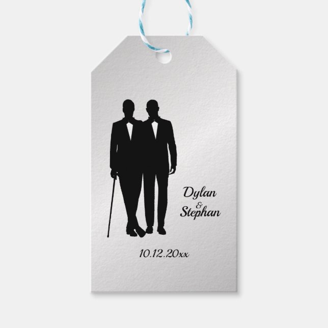 Silver Gay Wedding Grooms mit Namen und Datum Geschenkanhänger (Vorderseite)