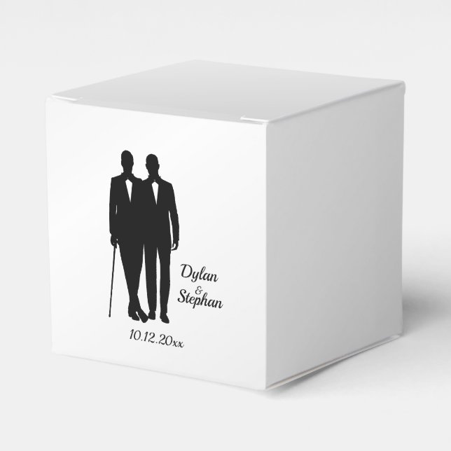Silver Gay Wedding Grooms mit Namen und Datum Geschenkschachtel (Vorderseite)