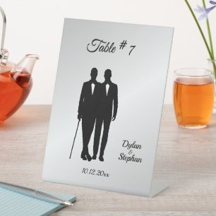 Silver Gay Wedding Grooms mit Namen und Datum Sockelschild