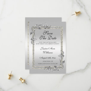 Silver Gem & Glitzer 25. Geburtstagsparty Save The Date