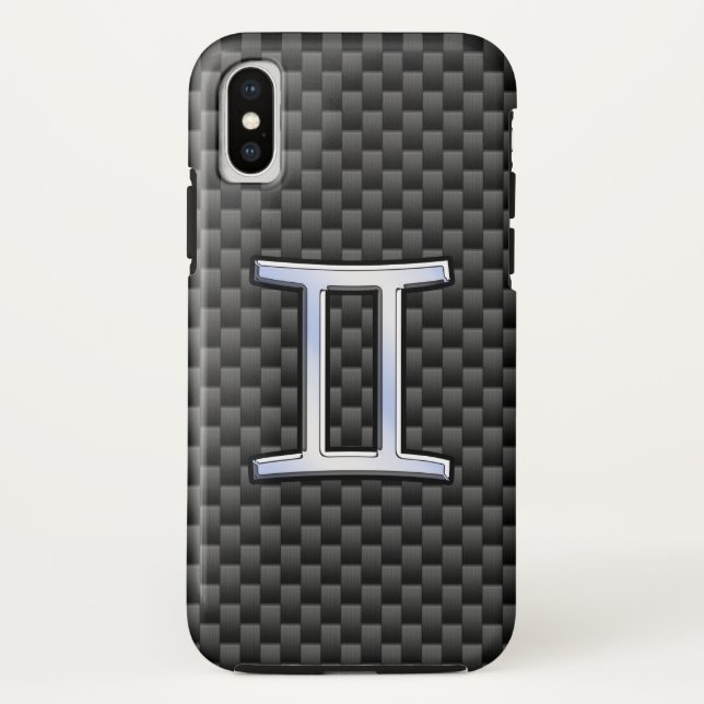 Silver Gemini-Zeichen auf Holzkohlefaser-Printwerb Case-Mate iPhone Hülle (Rückseite)