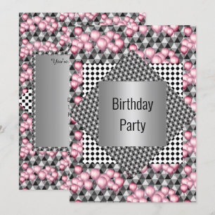 Silver Gemustert Pink Ballon All Occassion PARTY Einladung