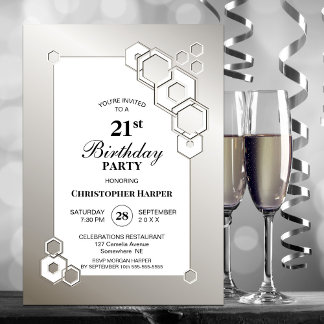 Silver Geometric 21. Geburtstag Party Einladung