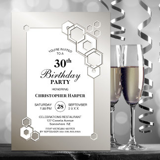 Silver Geometric 30. Geburtstag Party Einladung