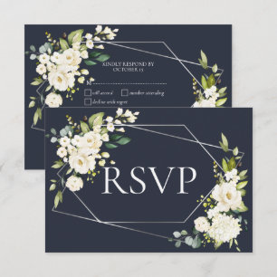 Silver Geometric Blue Floral UAWG RSVP Karte