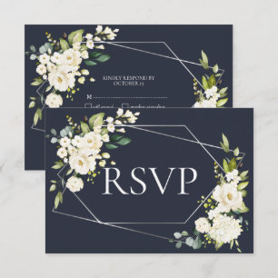 Silver Geometric Blue White Floral No Menu UAWG RSVP Karte