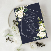 Silver Geometric Navy White Floral Wedding