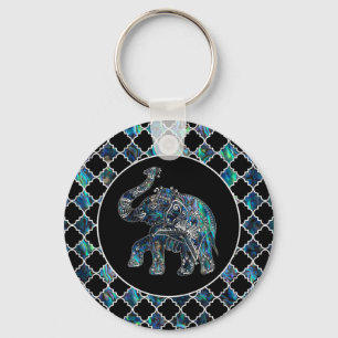 Silver Gerahmt Elephant on Abalone and Pearl Schlüsselanhänger