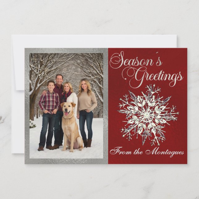 Silver Gerahmtes Foto & Crystal Snowflake Feiertagskarte (Vorderseite)