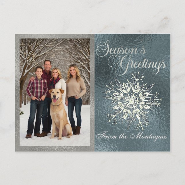 Silver Gerahmtes Foto & Crystal Snowflake Feiertagspostkarte (Vorderseite)