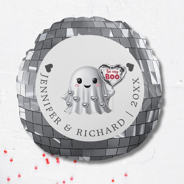 Silver Ghost Valentins Balloon Design Muster Rundes Kissen (Custom Silver Disco Valentine's Day Round Pillow)