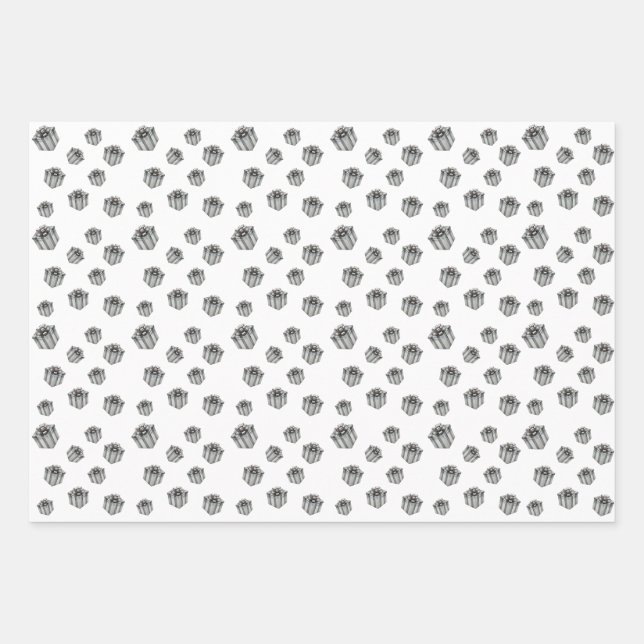 Silver Gift Boxes Festive Premium Aestethic Party Geschenkpapier Set (Vorderseite)