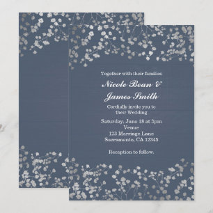 Silver Gipskraut Blue Wood Wedding Einladung