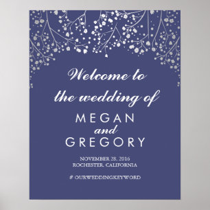 Silver Gipskraut Wedding Welcome Sign Navy Poster