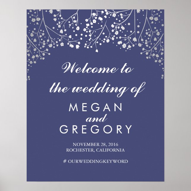 Silver Gipskraut Wedding Welcome Sign Navy Poster (Vorne)