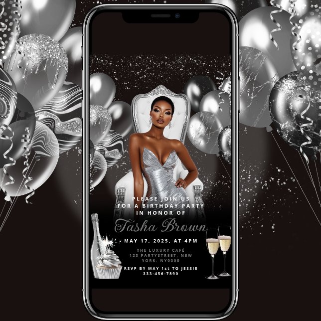 Silver Glam Balloons Royal Einladung zum Geburtsta (Von Creator hochgeladen)