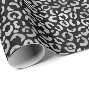 Silver Glam Black Leopard Print Geschenkpapier