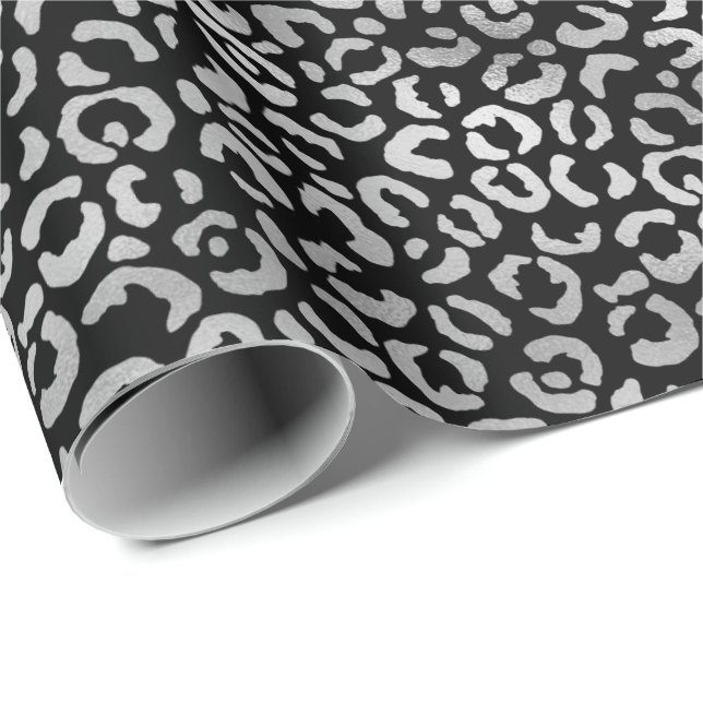 Silver Glam Black Leopard Print Geschenkpapier (Rolleneckpunkt)