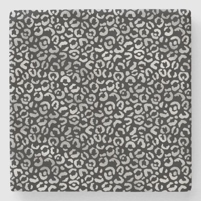 Silver Glam Black Leopard Print Steinuntersetzer (Vorderseite)
