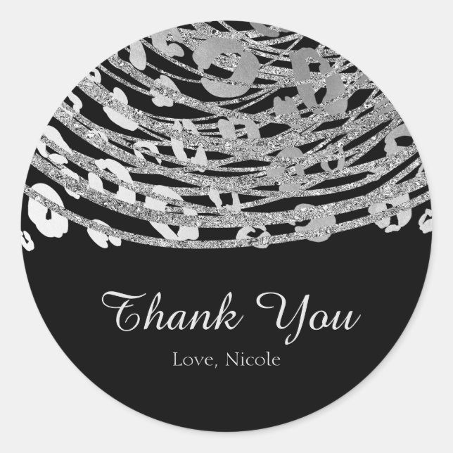Silver Glam Cheetah Print Exotic Gastgeschenk Runder Aufkleber (Vorderseite)