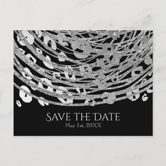 Silver Glam Cheetah Print Exotic Save the Date Ankündigungspostkarte (Vorderseite)