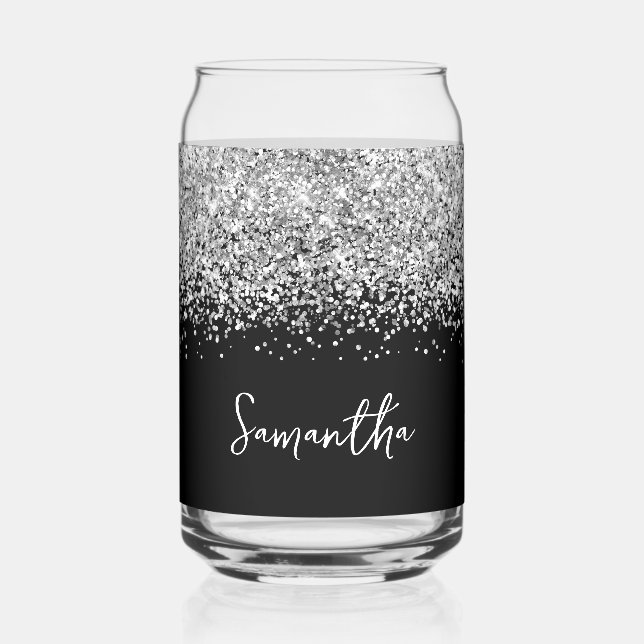 Silver Glam Glitzer auf Black Dosenglas (Vorderseite)