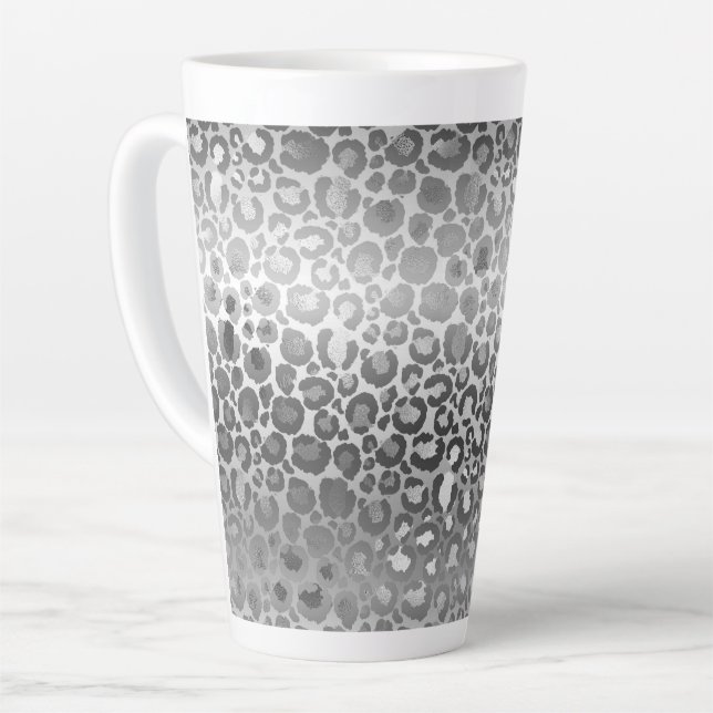 Silver Glam Leopard Animal Print Milchtasse (Linke Ecke)