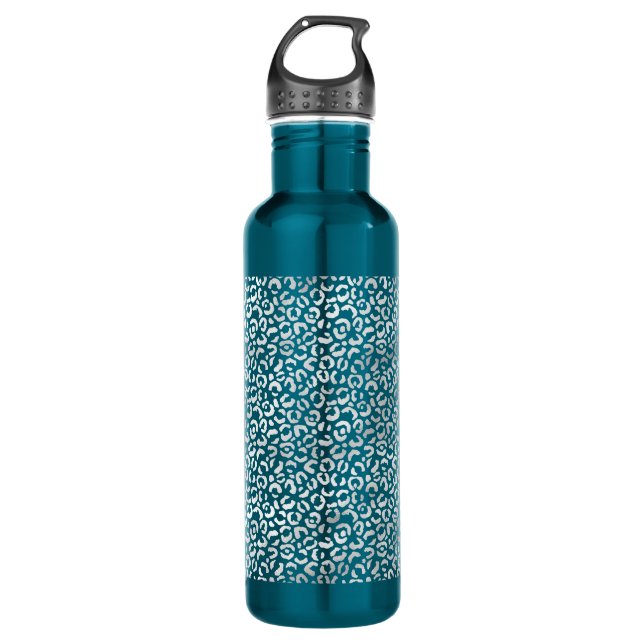 Silver Glam Leopard Print Edelstahlflasche (Vorderseite)
