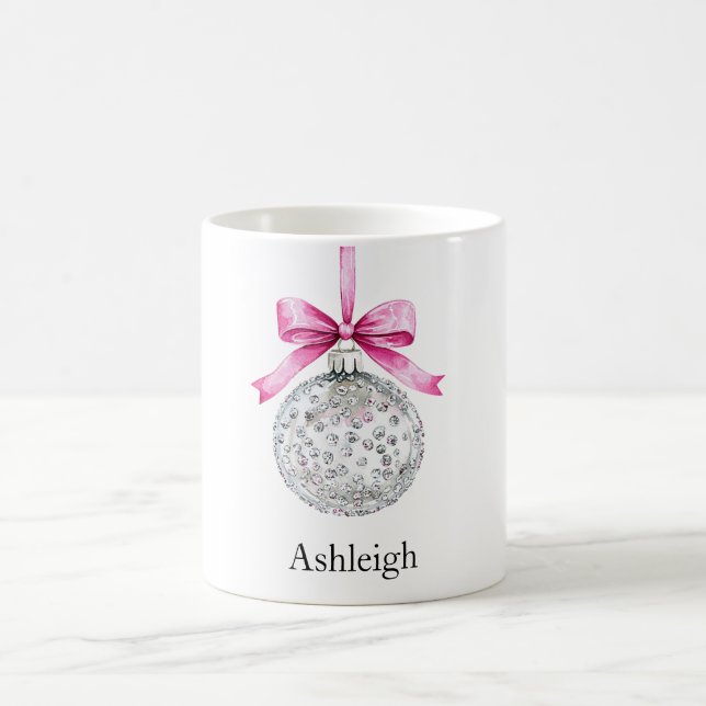 Silver Glam Ornament mit Pink Bow Weihnachten Kaffeetasse (Mittel)