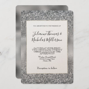 Silver Glam Sparkle Hochzeit Einladung