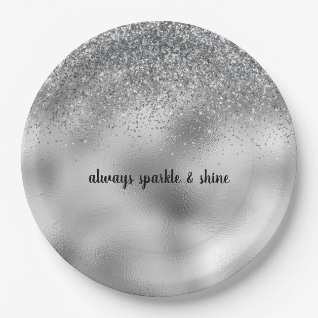 Silver Glam Sparkle Pappteller (Vorderseite)